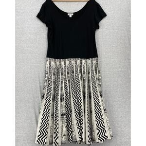 Coldwater Creek Dress Womens 16 Plus Black White Geometric Skirt Short Sleeve